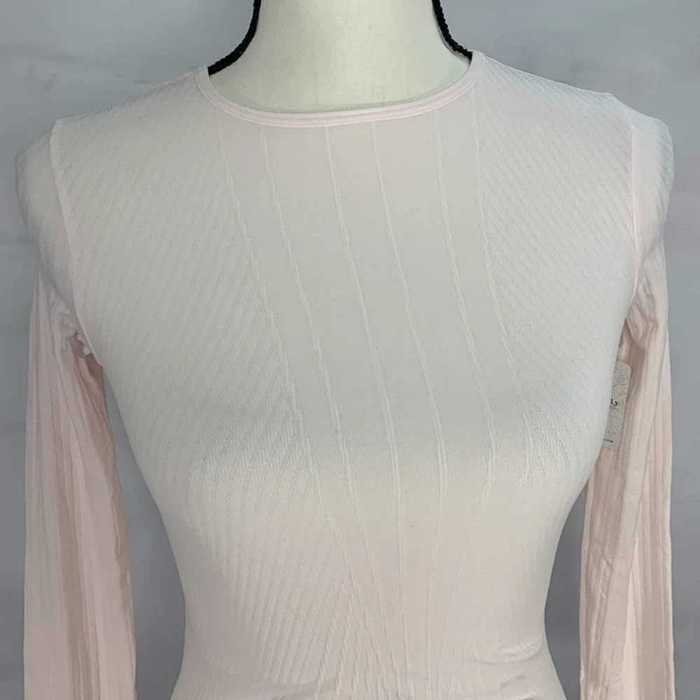 NWOT Free People Seams to me pink Long Sleeve Bodysuit - Picture 3 of 11